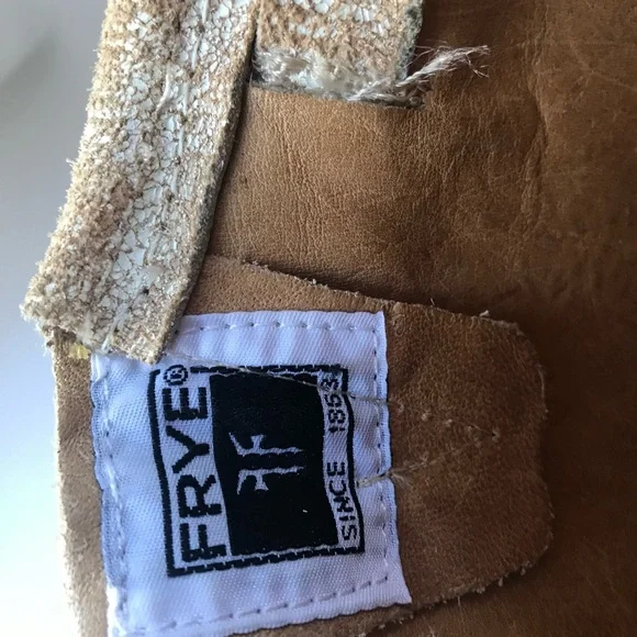 Size 7 / FRYE Leather Moto Boots / Cream Crackled-Distressed Look - Picture 10 of 15